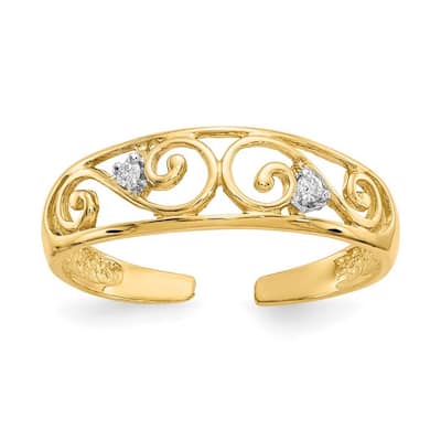 Curata 14 karat Yellow Gold .02ct Genuine Diamond Scroll Toe Ring