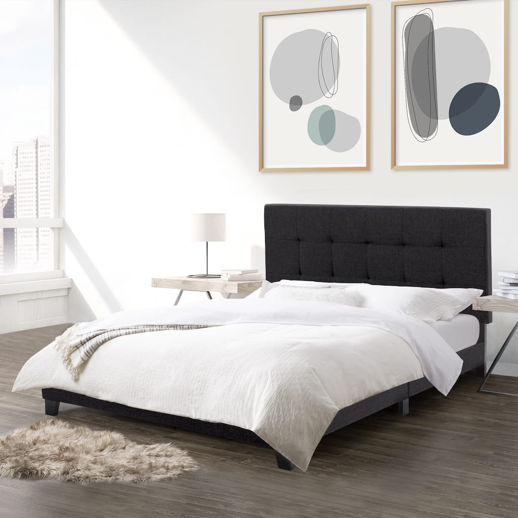 CorLiving Ellery Black Fabric Tufted Bed