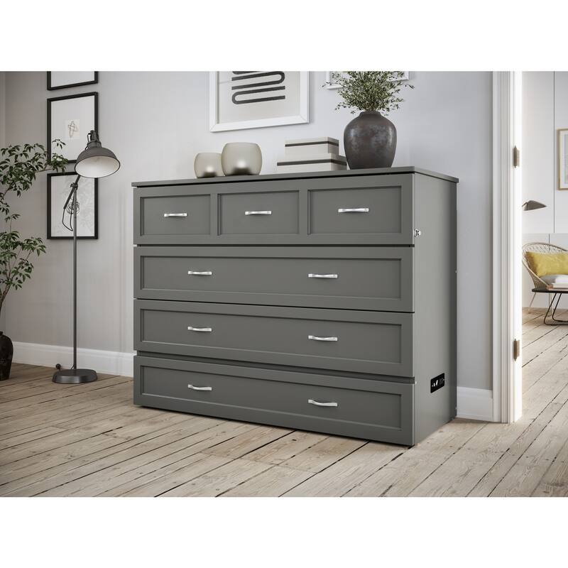 Murphy Bed Chest Full - Fold-Out Bed with Charger - Grey Storage Chest - 74" x 62.5" x 55"