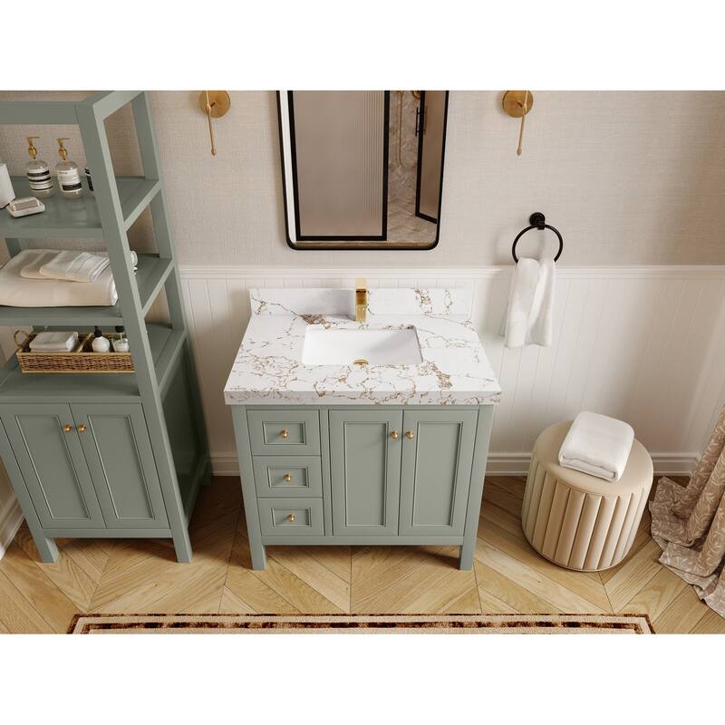 Willow Collections 36 in. W x 22 in. D Nashville Center Right Sink Bathroom Vanity with Countertop - 2"Viola Gold - Evergreen