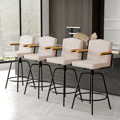 Javlergo Modern Upholstered Bar Stools with Backrest and Wooden Armrests Bar Height Stools with Metal Legs for Kitchen Dining