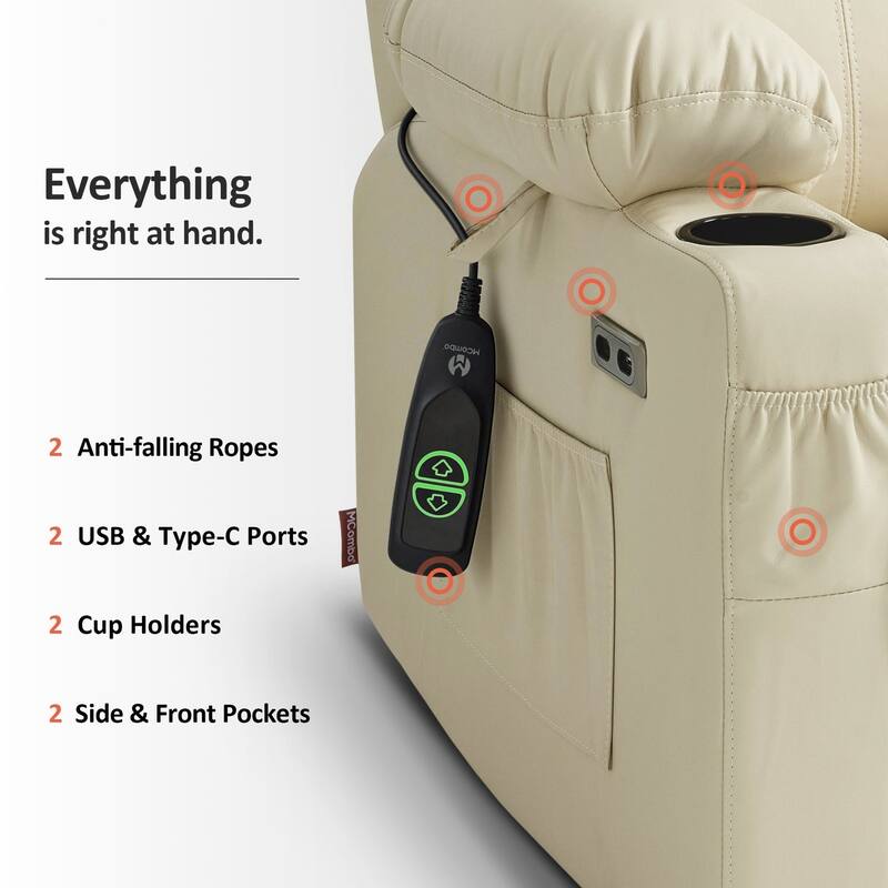 MCombo Small Power Lift Recliner Chair with Massage and Heat for Elderly, 3 Positions and USB Ports Faux leather 7141