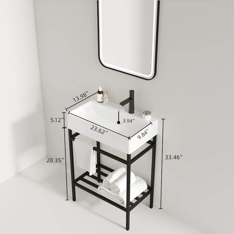 24 inch Metal Freestanding Bathroom Vanity Set with Integrated Ceramic Sink