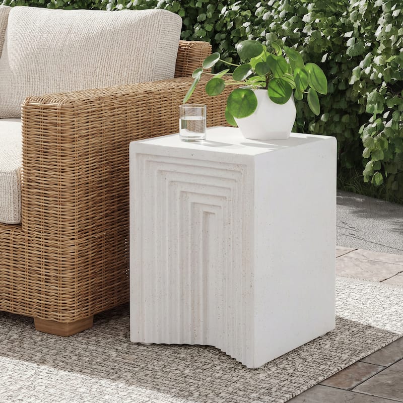 Christopher Knight Home - Camden 20.08''H Outdoor Minimalist Geometric MGO Side Table, Inverted Base & Layered Groove Design