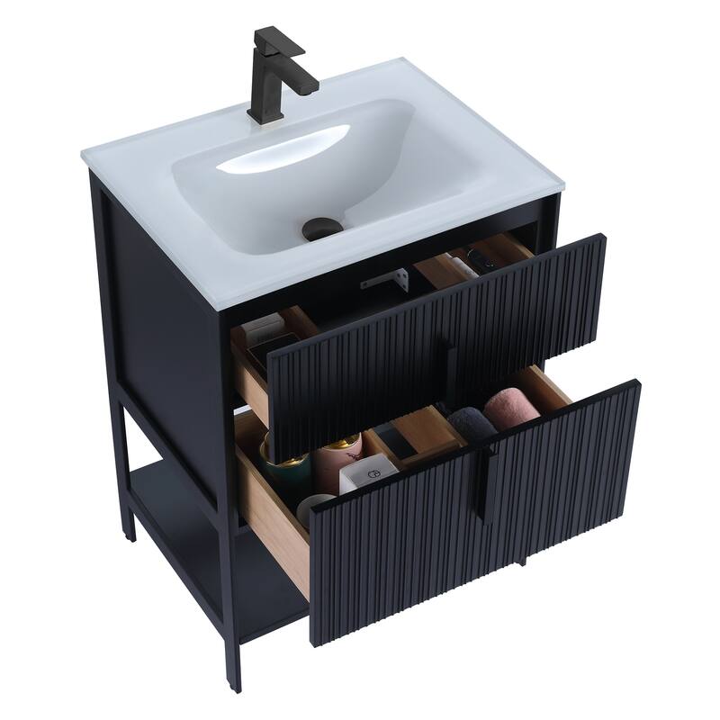 Fine Fixtures Serenity Modern Bathroom Vanity with White Glass Top