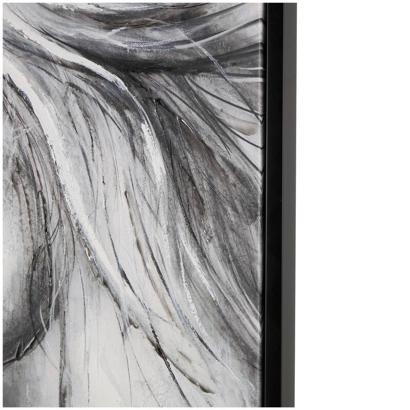 Black Canvas Hand Drawn Inspired Shaded Horse Framed Wall Art with White Background