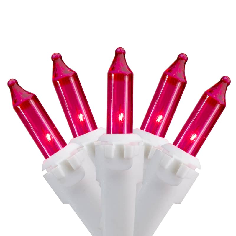 100-Count Pink Mini Christmas Lights - 20.25ft White Wire - 20.25'