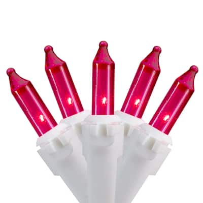 100-Count Pink Mini Christmas Lights - 20.25ft White Wire - 20.25'