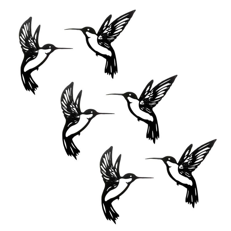 HomeRoots Set of Six Black Metal Hummingbird Hanging Dimensional Sculptures