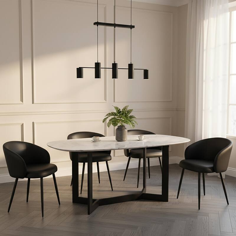 Manhattan Comfort Looma Vegan Leather Metal Side Chair - Set of 2 - Black