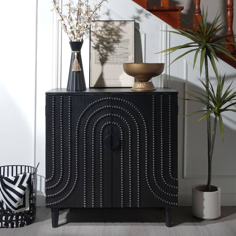 Modern Black Wood Storage Cabinet, 31in Accent Cabinet with Embossed Door for Living Room, Bedroom, or Entryway - Dack Black