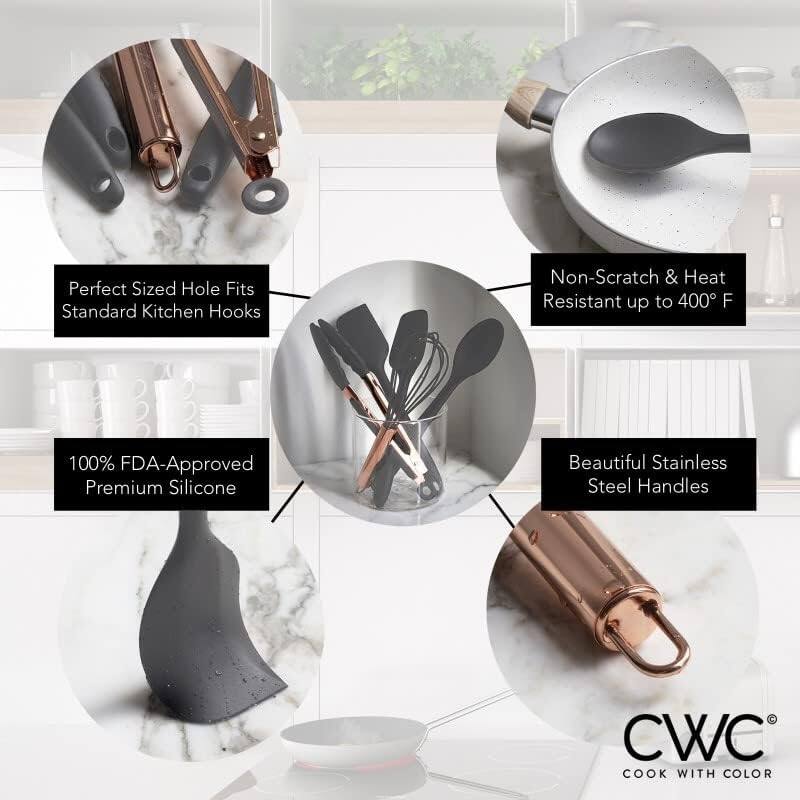 COOK WITH COLOR Silicone Kitchen Utensil Set Nonstick Safe, Easy-Clean Cooking Tools, Aqua