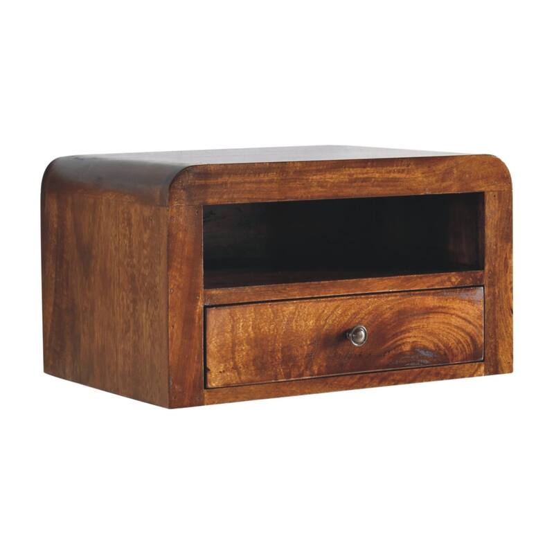 Artisan Furniture Solid Wood Chunky Chestnut Floating Bedside, 1 Drawer and 1 Shelf