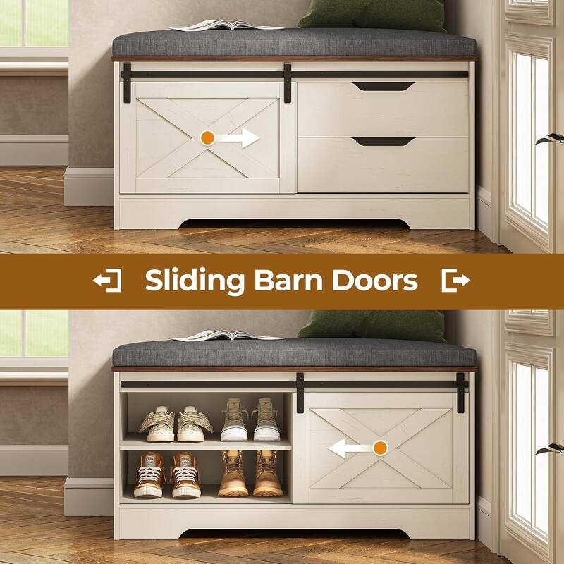 Storage Bench with Cushion Adjustable Shelf Shoe Rack Cabinet