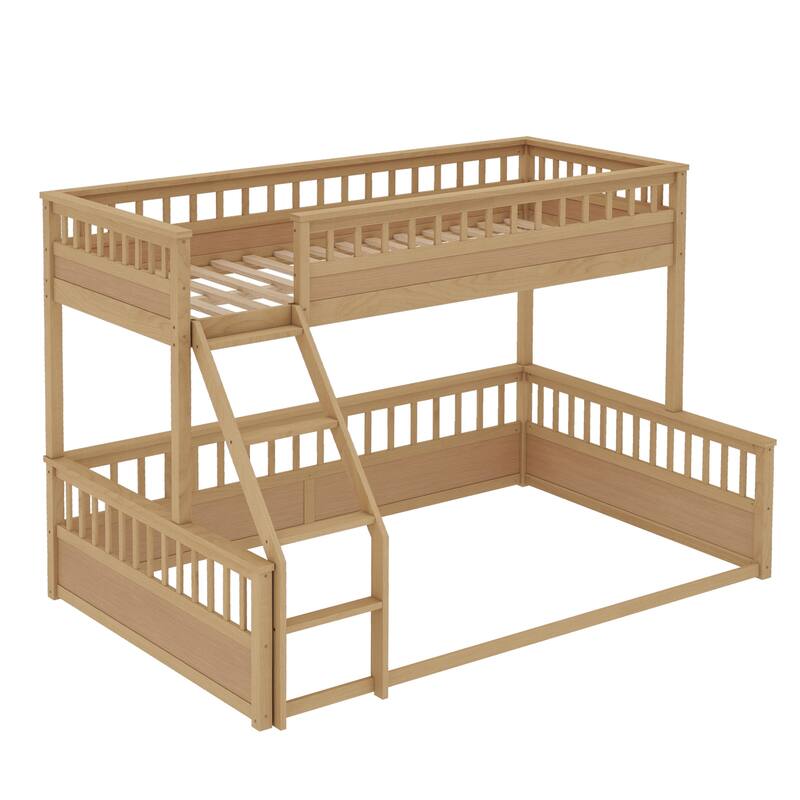 Twin XL-over-Queen Pinewood Bunk Bed with Detachable Design and Guardrails