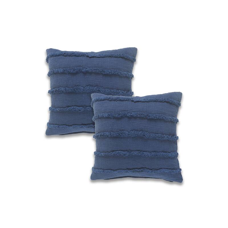 Guajira Set of 2 Textured Stripe Cotton Throw Pillow Covers, 20" x 20", 2 PCS (Covers Only) by Sevita - Insignia Blue