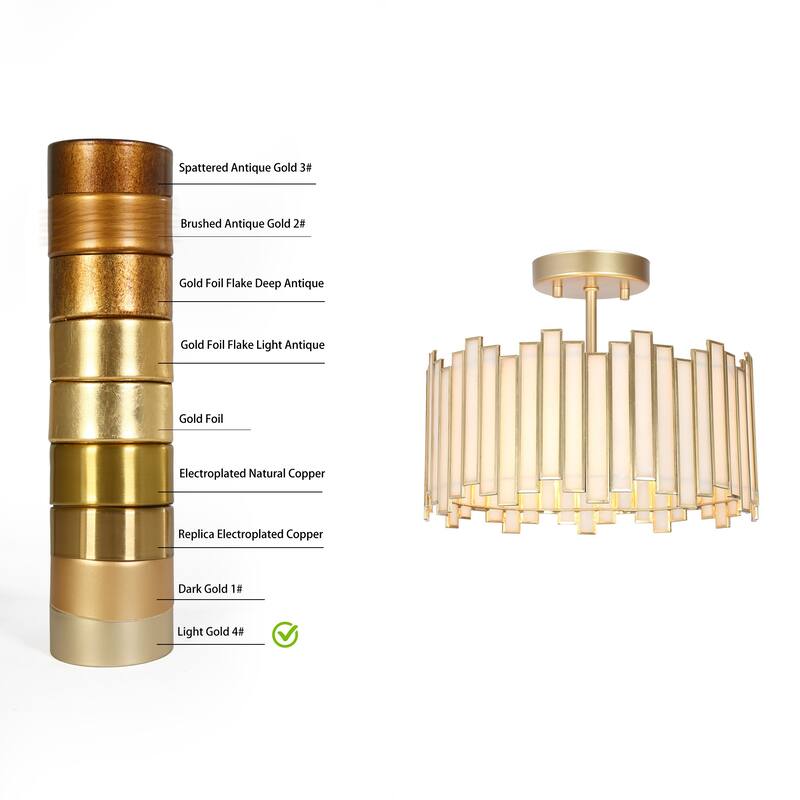 Tifany Modern Gold 3-Light Drum Glass Chandelier Semi-Flush Mount Ceiling Light