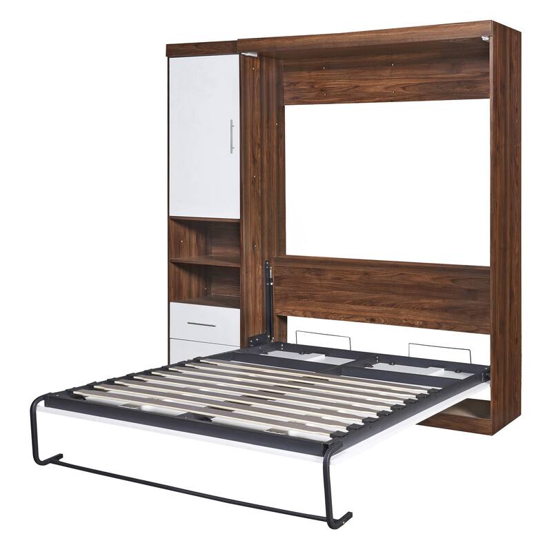 Full Size Wall Bed with Cabinet, White - Space-Saving Murphy Bed for Multi-Use Rooms