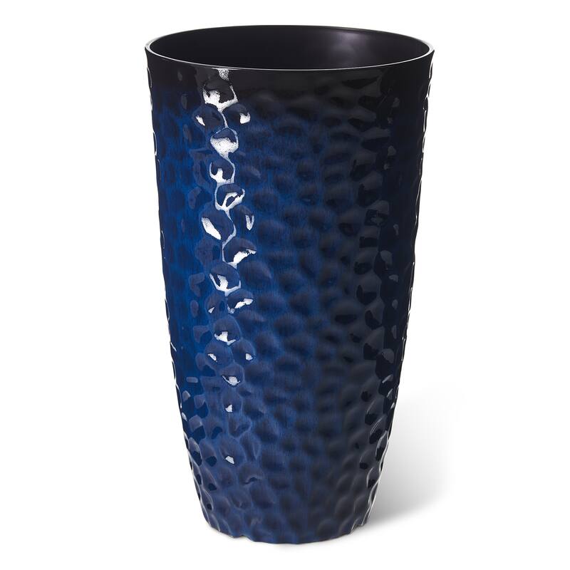 Glitzhome Set of 2 Oversized Tall Planter Honeycomb Textured Gradient Cobalt Blue Garden Plant Pots with Drainage Holes