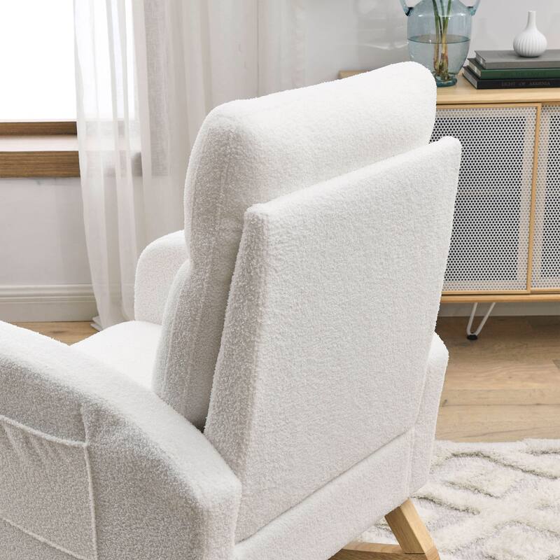 High Backrest Rocking Chair with Rubber Wood Base and Two Side Pocket