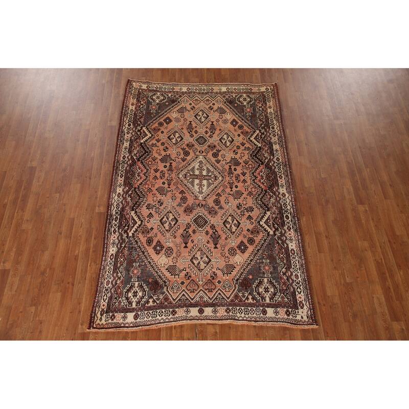Tribal Shiraz Persian Vintage Area Rug Hand-Knotted Wool Carpet - 5'4"x 8'4"