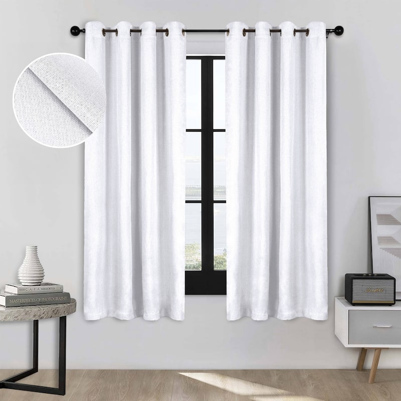 Superior Linen Washable Room Darkening Curtains, Set of 2 Panels - 52" x 63" - Snow White