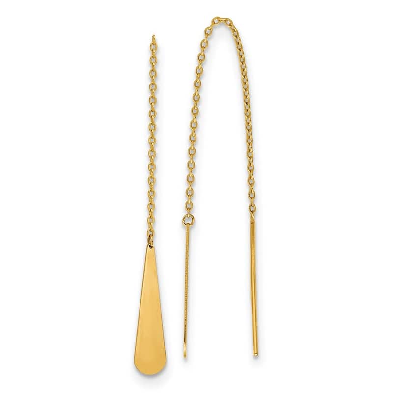 Curata 14k Yellow Gold Polished Tear Drop Threader Earrings - 102x5mm