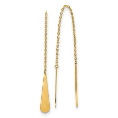 Curata 14k Yellow Gold Polished Tear Drop Threader Earrings - 102x5mm