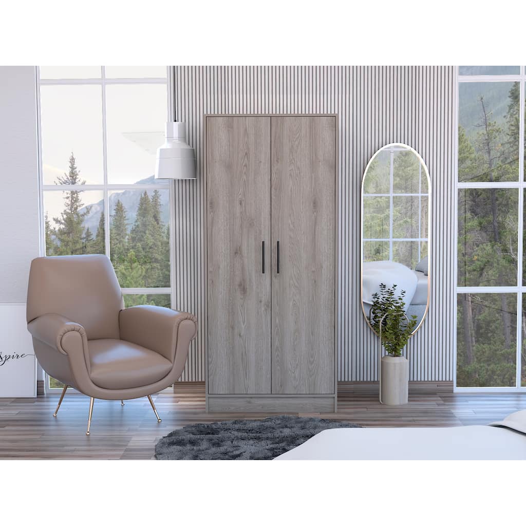 19.69" Modern Double-door Armoire with Metal Rod, Two Shelves and One Drawer