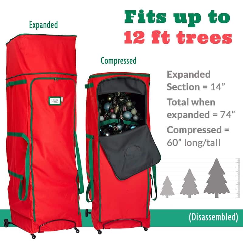 Rolling Christmas Tree Storage Bag with Wheels XXL - Fits Up to 12 Feet Artificial Tree - Red