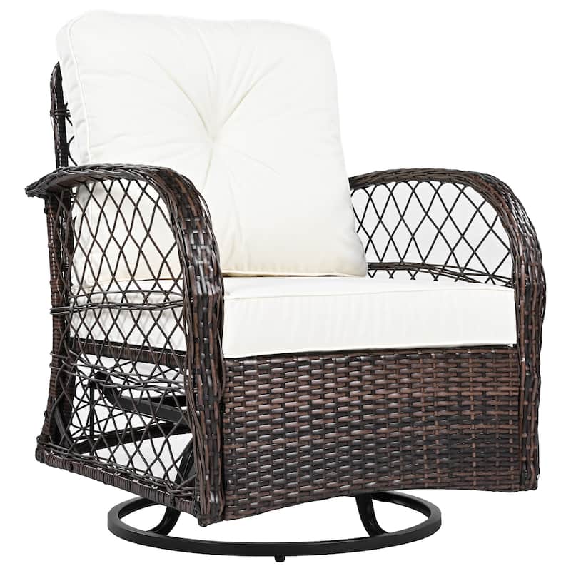 3-Piece Outdoor Chair Table Set Chat with Square Table & 2 Swiveling Chairs Set 2-person Rattan Seating Group for Garden