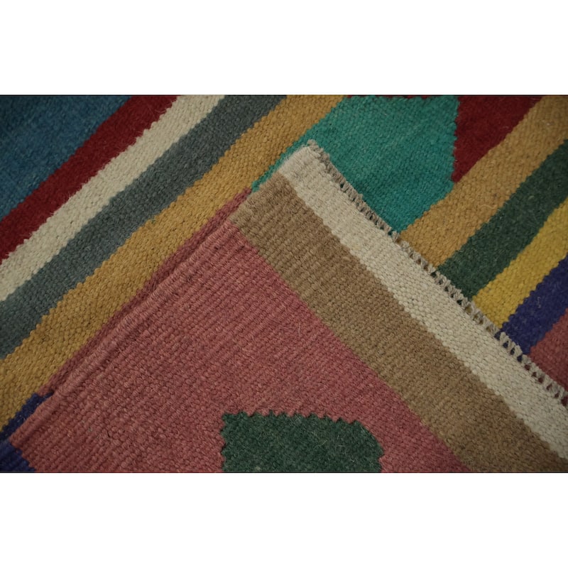 Hand Woven Oriental 100% Wool Carpet Southwestern Modern Multi-Colored Kilim Area Rug - 12' 3'' X 8' 9''