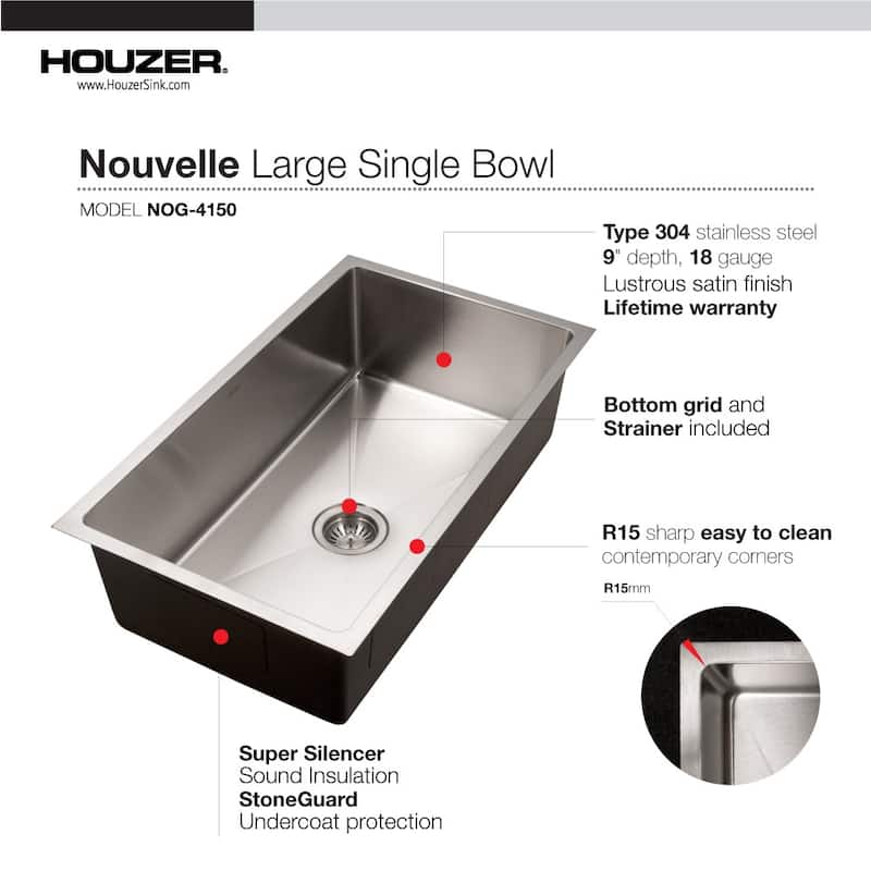 Houzer Nouvelle 31-1/8" Undermount Single Basin Stainless Steel