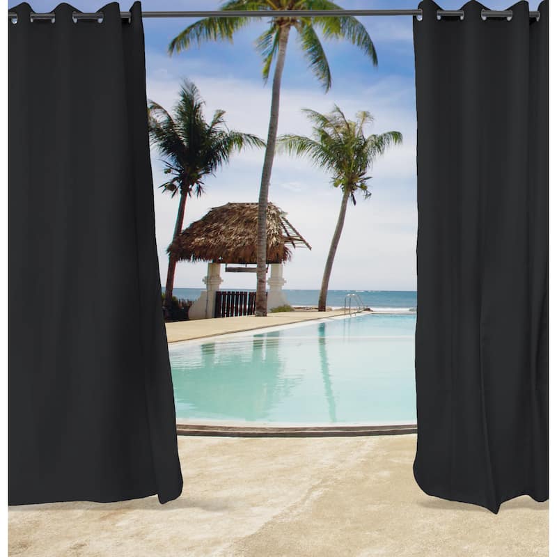 54" x 84" Solid Grommet Semi-Sheer Outdoor Curtain Panel - 54X84 - Black