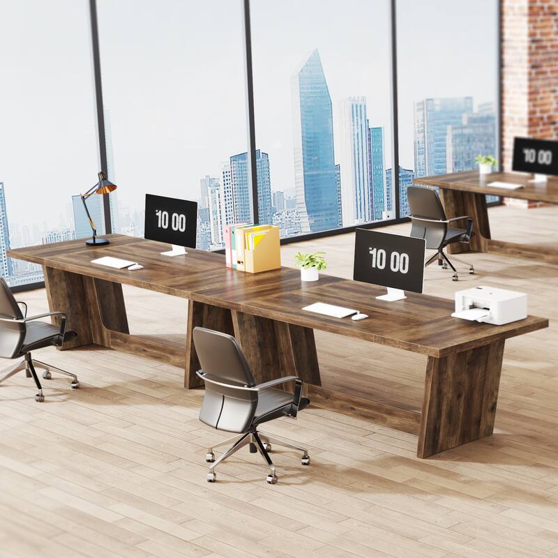 70.87" Large Executive Desk, Wood Computer Table for Office, Brown
