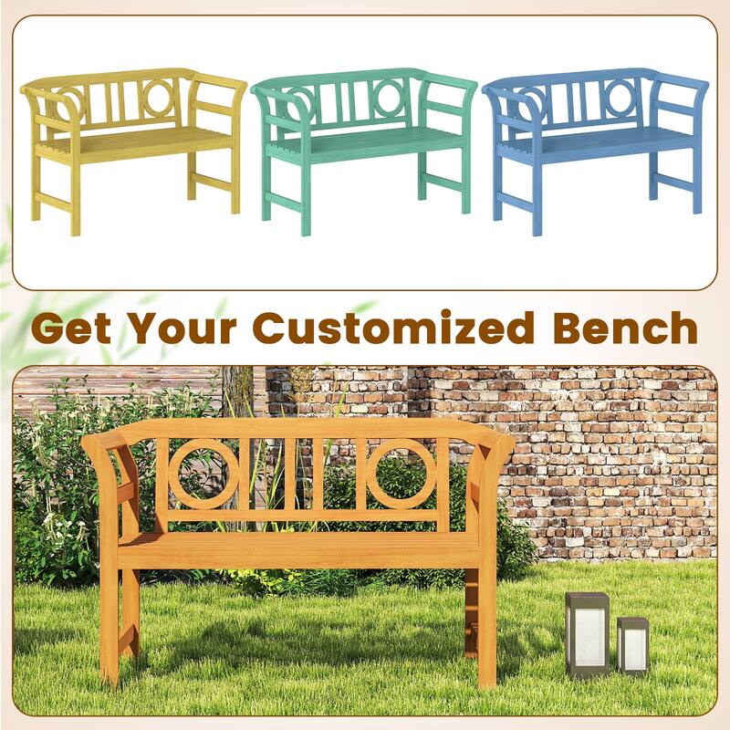 Gymax 47'' Outdoor Loveseat Bench w/Curved Armrests for Backyard Front