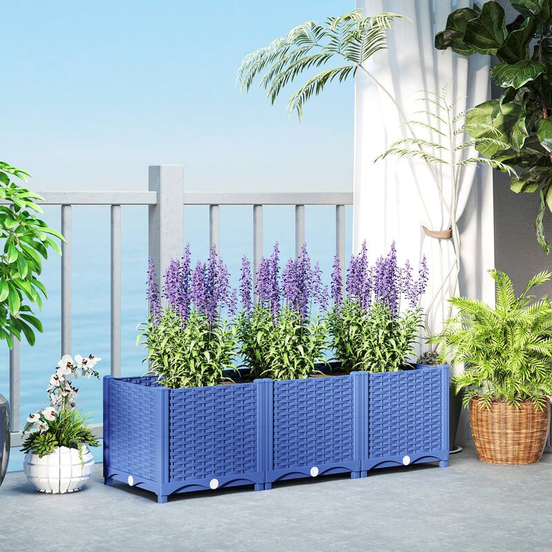 Outsunny 4 x 1 x 1 ft Raised Garden Bed, Indoor Outdoor Plastic Planter Box with Drainage Holes for Vegetables