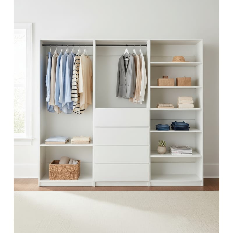 Prosper White Freestanding Walk in Wood Closet System - 94.2"W x 15.7"D x 83" H