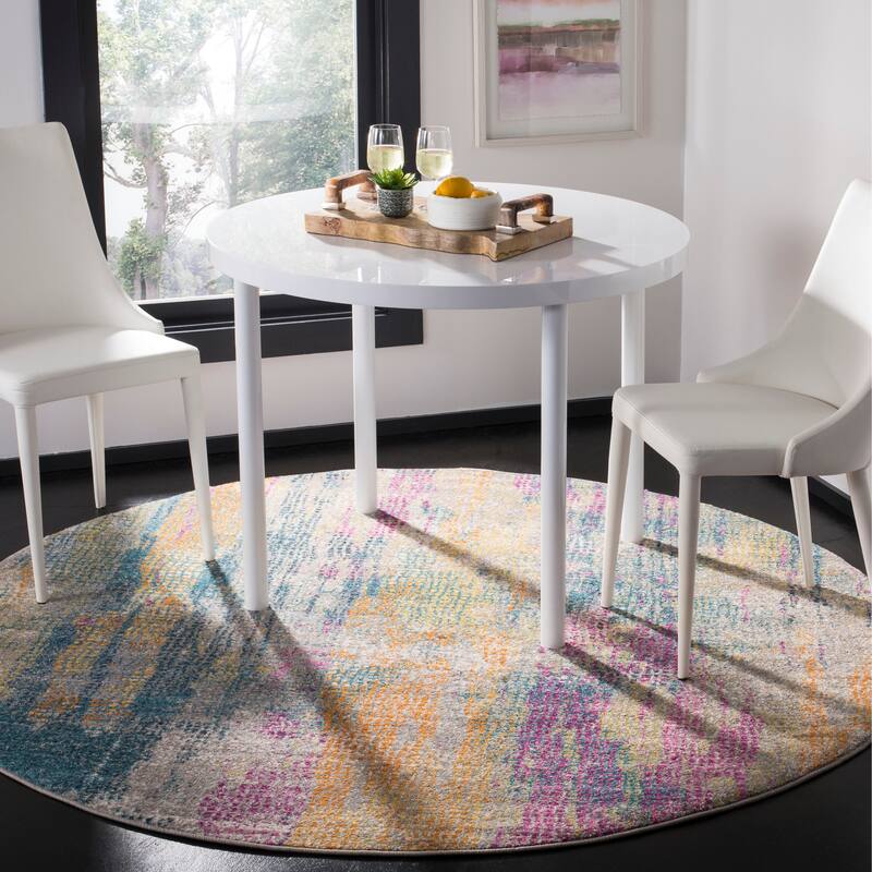SAFAVIEH Madison Kamla Vintage Boho Oriental Rug - 6'7" Round - Blue/Fuchsia