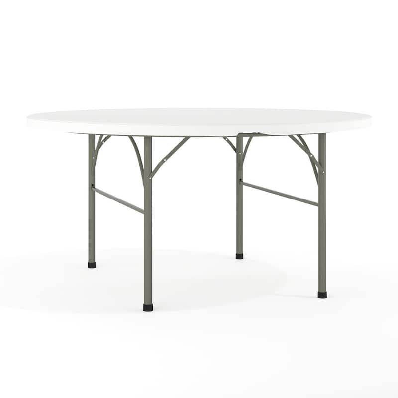 5-Foot Round Bi-Fold Plastic Folding Table with Carrying Handle - 60.5"W x 60.5"D x 29.5"H
