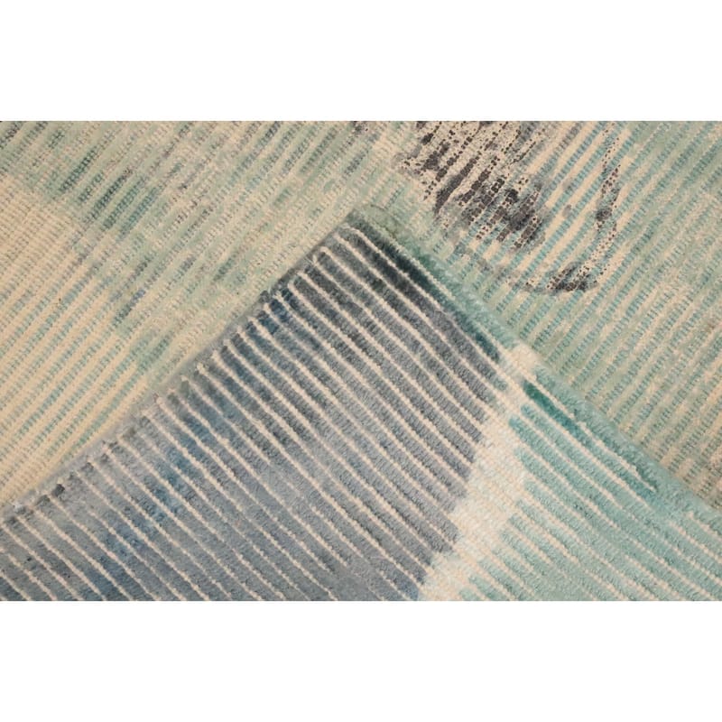 Hand Knotted Oriental Viscose Silk Carpet Modern Animal Pictorial Green Abstract Area Rug - 7' 8'' X 5' 5''