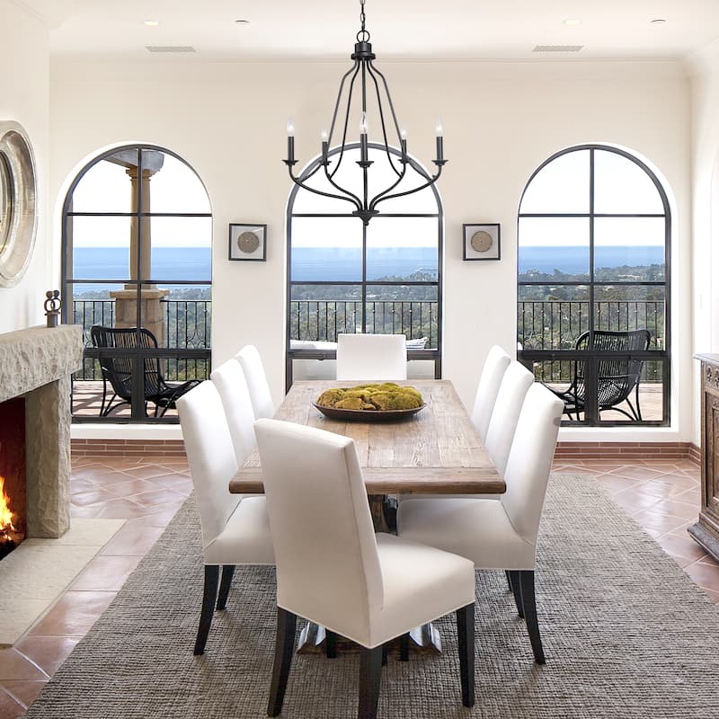 Farmhouse 5-Light Black Chandelier Wagon Wheel Lights for Dining Room