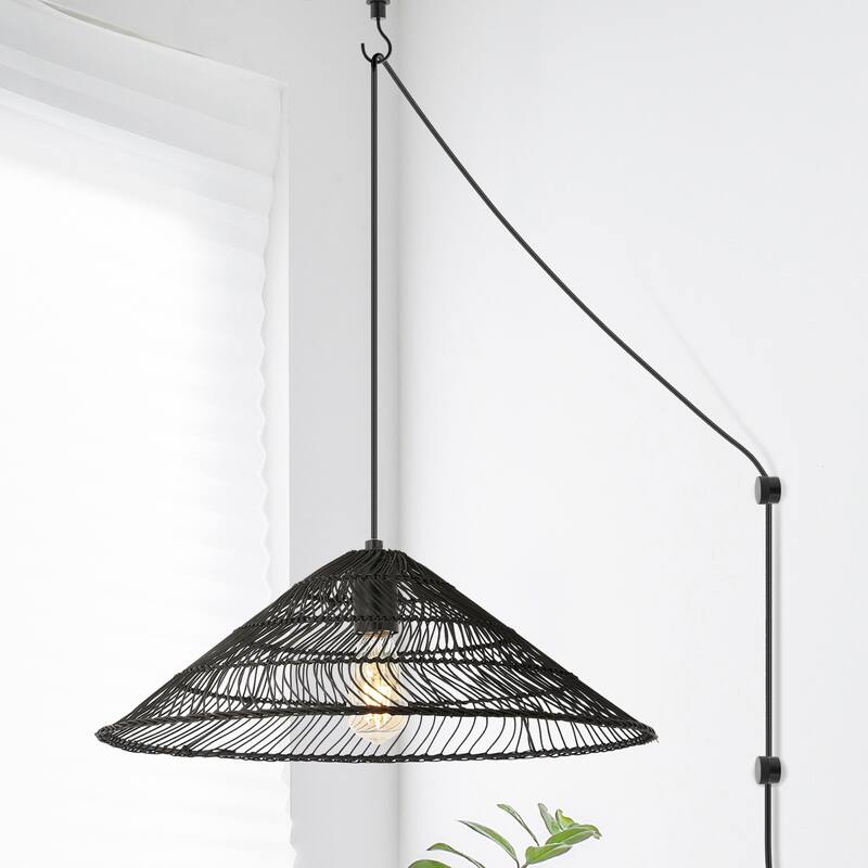 Lucas 1-Light Farmhouse Coastal 180" Cord Plug-In or Hardwired LED Pendant, by JONATHAN Y
