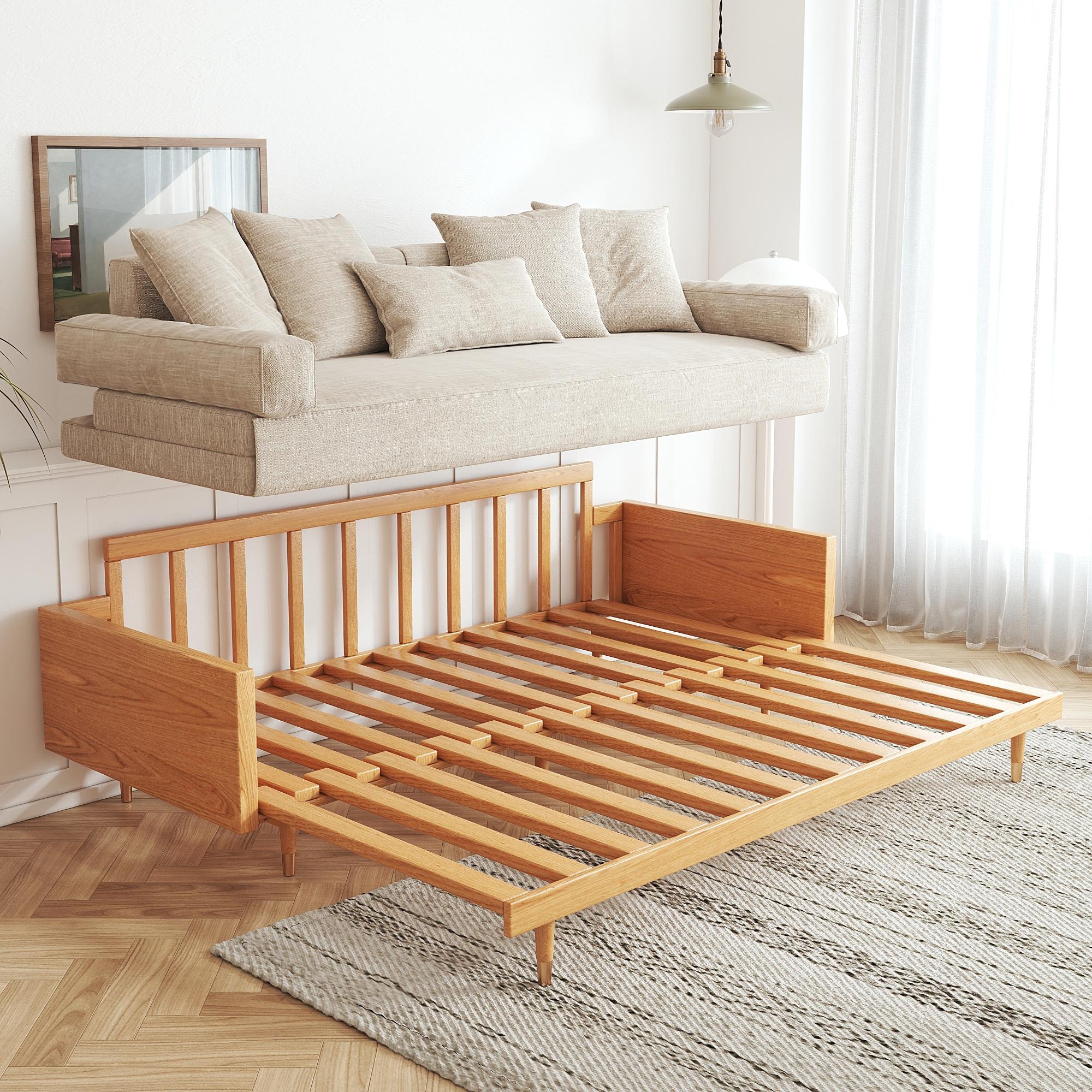 JASIWAY Modern Retractable Solid Wood Sleeper Sofa Bed - On Sale