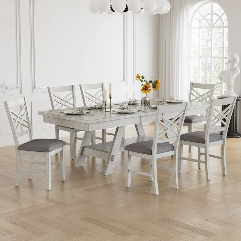VECELO Dining Chairs Set of 2/4/6, Solid Wood Dining Chairs with Linen Fabric Seating - Set of 6 - Grey