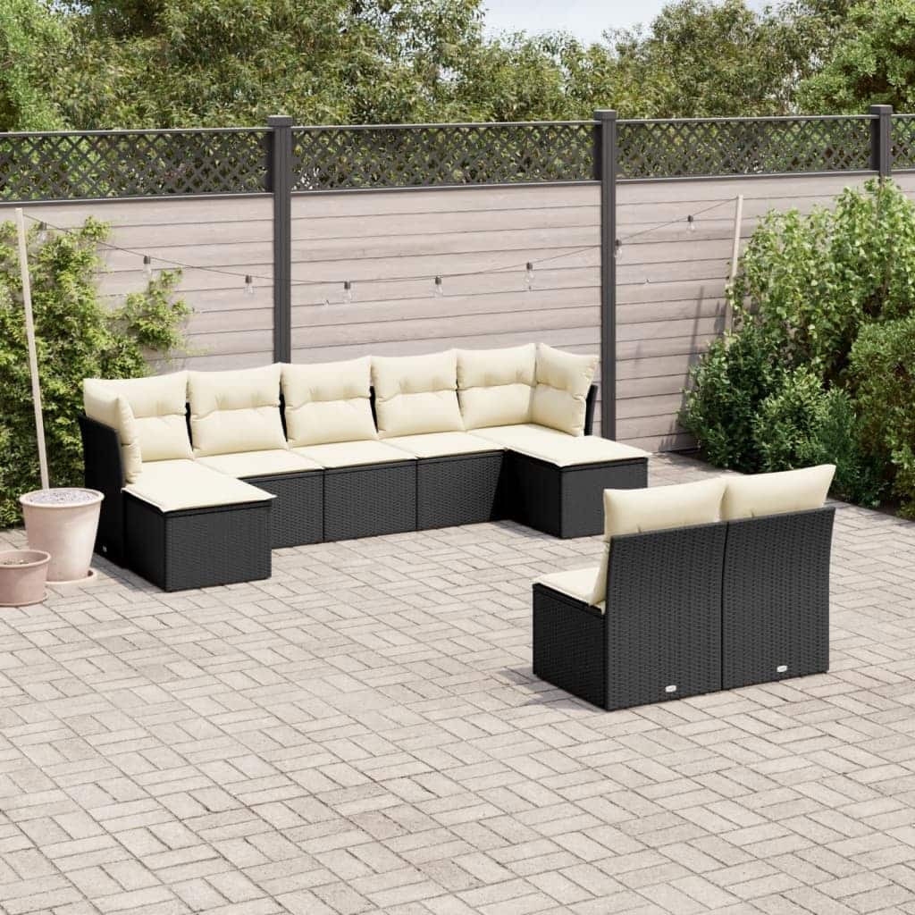 vidaXL Garden Sofa Set Black Poly Rattan 9 Piece Modular - 21.7 x 21.7 x 14.6