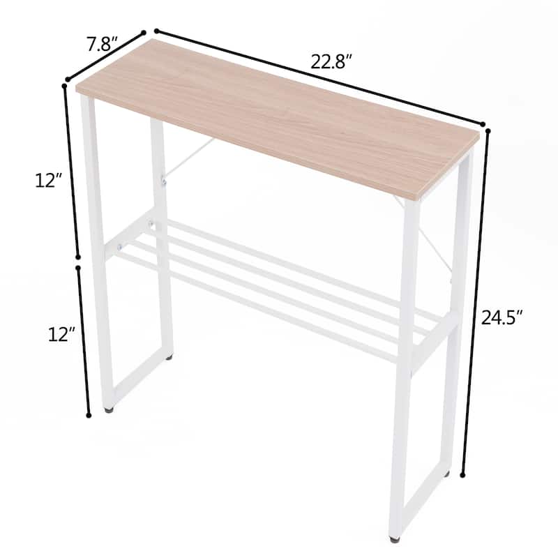 Narrow Side Table with Shelf, 25-inch Tall End Table for Small Space