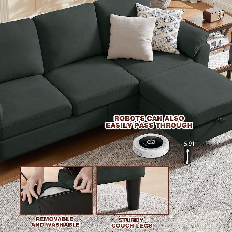 3-Piece Living Room Sectional Sofa Set with Loveseat and Ottoman