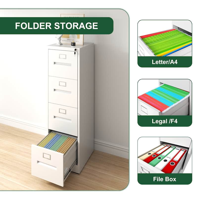 4 Drawer Metal Vertical Black Filing Cabinets with Lock for Home Office,Letter/Legal/A4/F4 Size