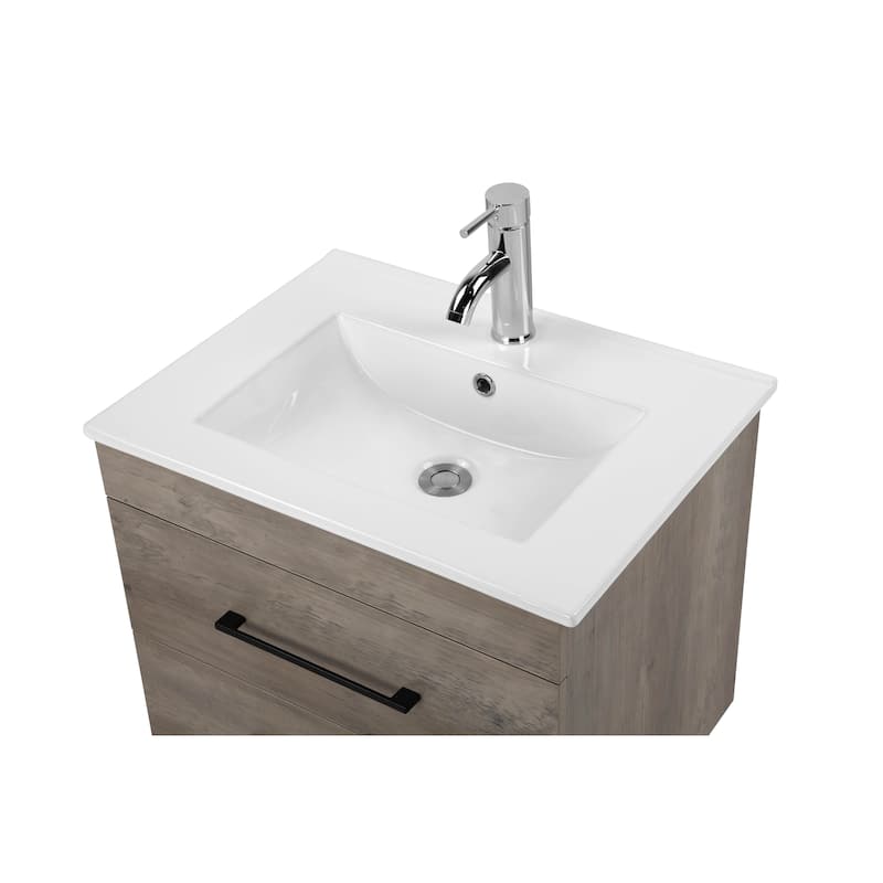 24" Bathroom Vanity with Drawers, Soft-Close, White Sink and Mirror